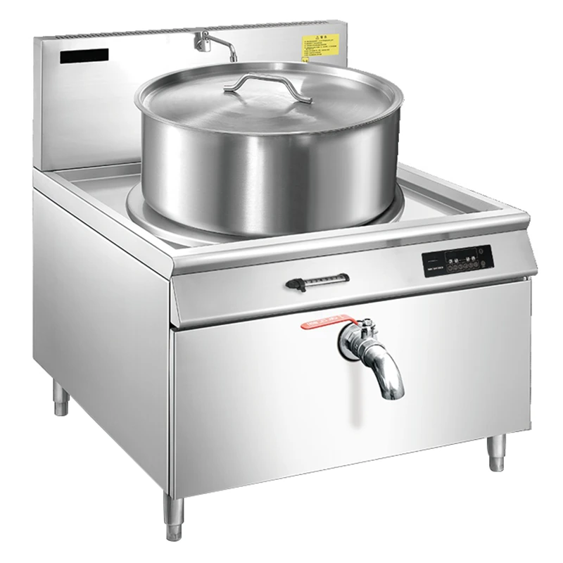 Commercial soup kettle with stainless steel body and faucet for dispensing, designed for restaurant and food service use.