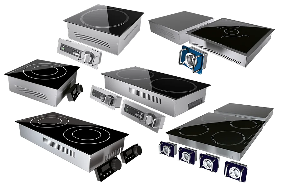 High-power induction cooktop with stainless steel body and glass ceramic surface