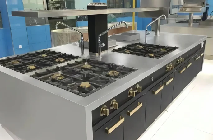 High-performance island cooking suites designed for commercial kitchens, combining functionality, durability, and style to meet the needs of professional chefs